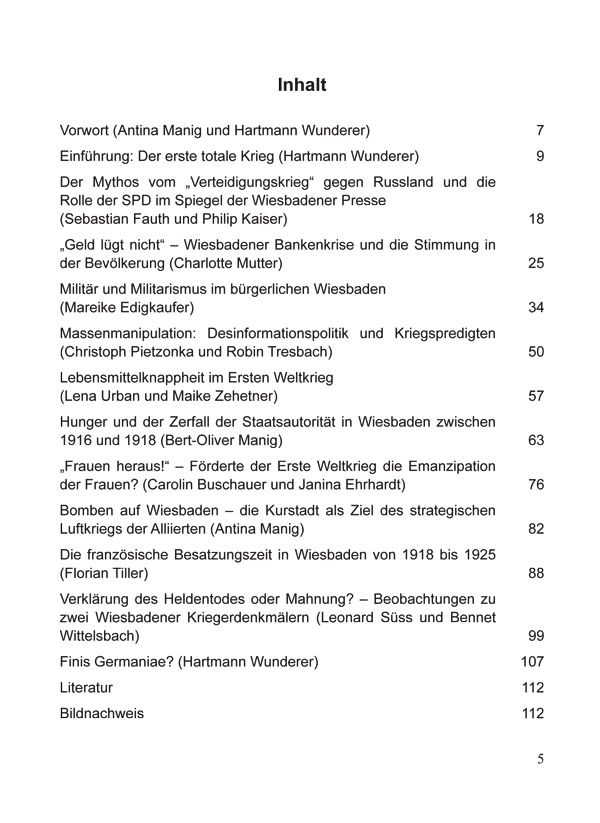 Wiesbaden im Ersten Weltkrieg - Inhalt